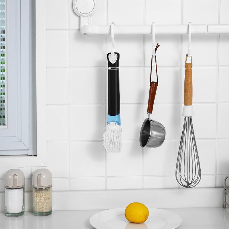 SUBEKYU Dish Brushes with Soap Dispenser, Kitchen Dish Scrubber Brushes with Handle, Dishwashing Cleaning Scrubbers for Dishes/Pans/Pots, Black, 2Pack - Image 5
