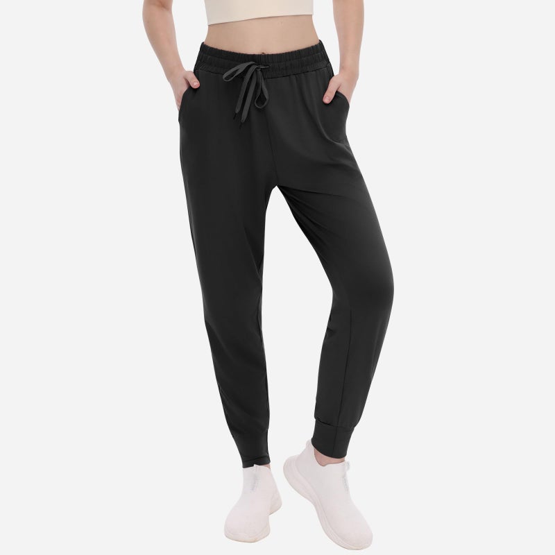 TNNZEET Women's Joggers with Pockets - High Waisted Sweatpants Tapered Leg Drawstring Lightweight Athletic Pants Black - Image 2