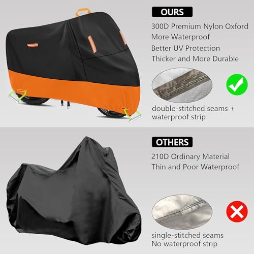 seceles Motorcycle Cover 300D Oxford Motorcycle Covers Waterproof Outdoor Storage Fit up to 110 inch Sportster Road King Street Glide Honda Goldwing Vulcan Yamaha (4XL: 108" x 37" x 55") - Image 4