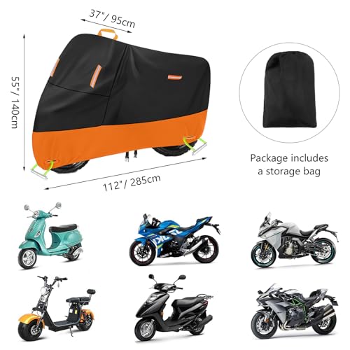 seceles Motorcycle Cover 300D Oxford Motorcycle Covers Waterproof Outdoor Storage Fit up to 110 inch Sportster Road King Street Glide Honda Goldwing Vulcan Yamaha (4XL: 108" x 37" x 55") - Image 2