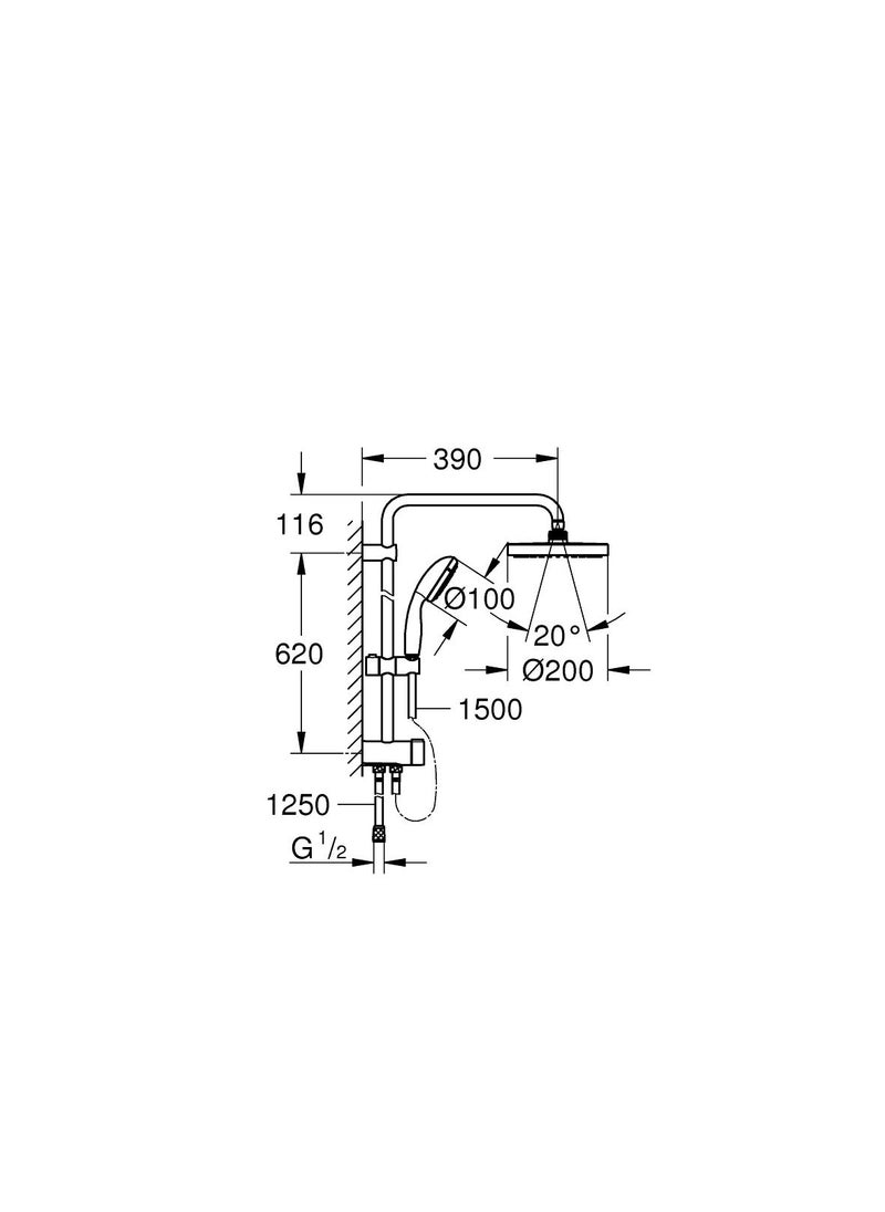 Grohe TEMPESTA SYSTEM 200 نظام دش مع محول للتركيب على الحائط  - Image 2