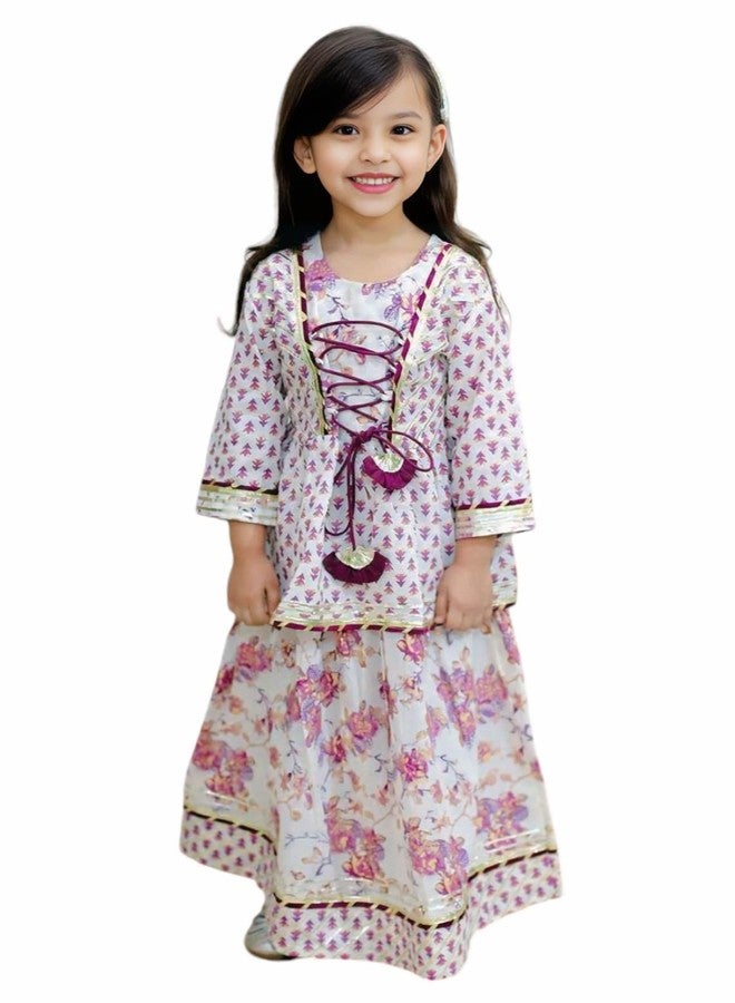 BAMBOOLOGY بدلة احتفالية هندية مطبوعة بالكتل من القطن الخالص للفتيات من BAMBOOLOGY | بنفسجي (بنفسجي، 1-2 سنة) - Image 1