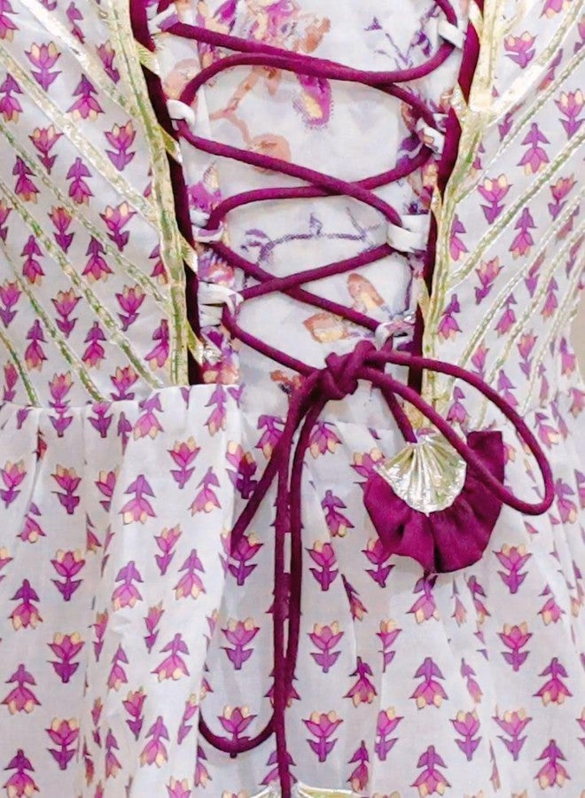 BAMBOOLOGY بدلة احتفالية هندية مطبوعة بالكتل من القطن الخالص للفتيات من BAMBOOLOGY | بنفسجي (بنفسجي، 1-2 سنة) - Image 2