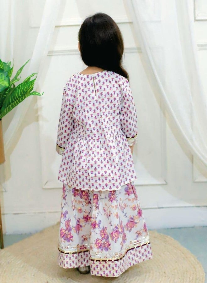 BAMBOOLOGY بدلة احتفالية هندية مطبوعة بالكتل من القطن الخالص للفتيات من BAMBOOLOGY | بنفسجي (بنفسجي، 1-2 سنة) - Image 3