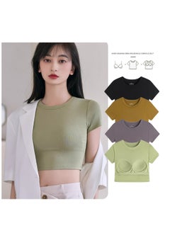 ASIV Women Padded Short Sleeve Top with Built-in Bra – Wireless, Comfortable, No Need for Extra Bra  - Image 1