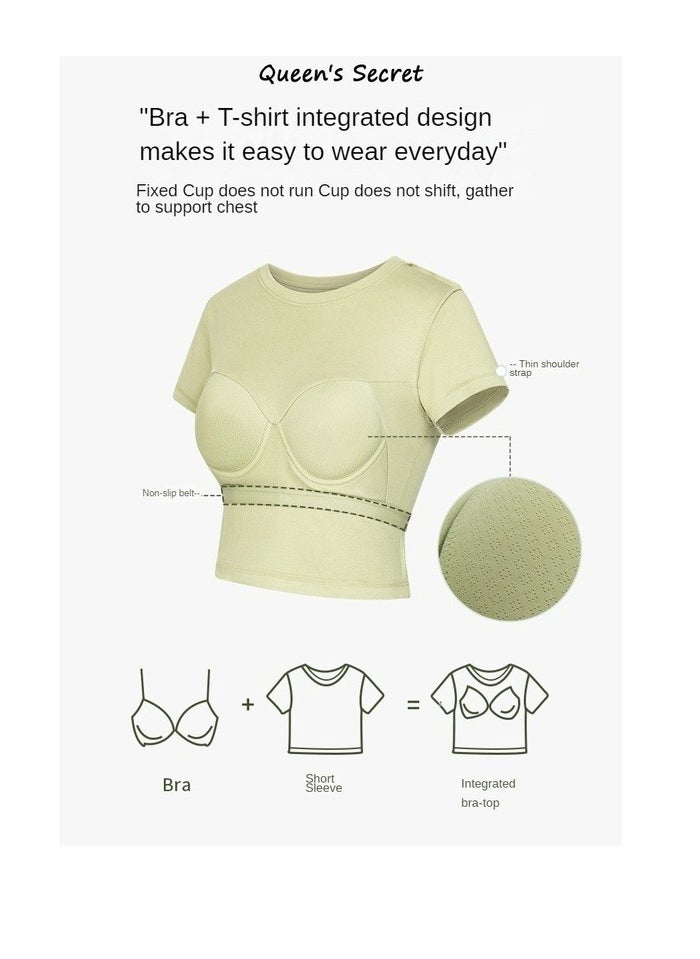 ASIV Women Padded Short Sleeve Top with Built-in Bra – Wireless, Comfortable, No Need for Extra Bra  - Image 3