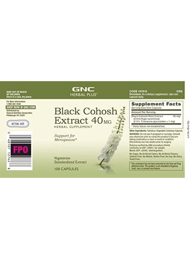 GNC Herbal Plus Black Cohosh Extract 40Mg, 100 Capsules, Support For Menopause - Image 3