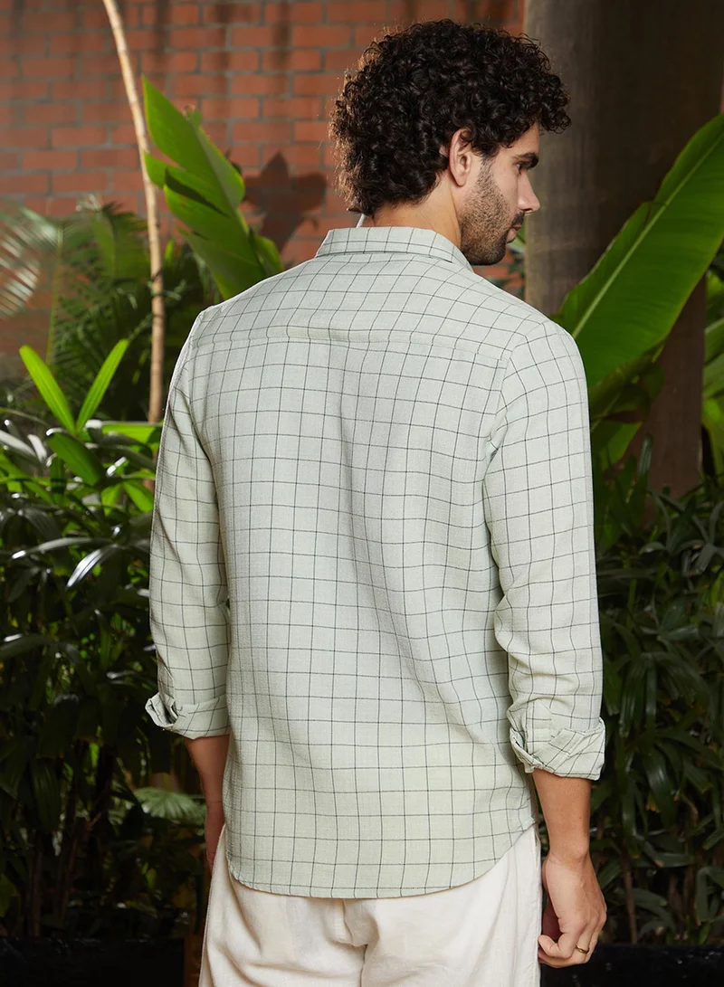 Campus Sutra Men's Ivory White Graph Check Shirt