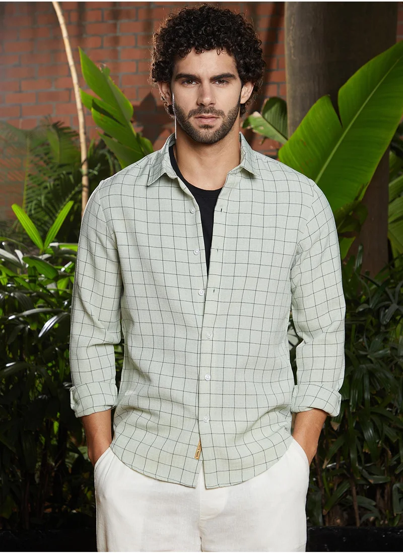 كامبوس سوترا Men's Ivory White Graph Check Shirt