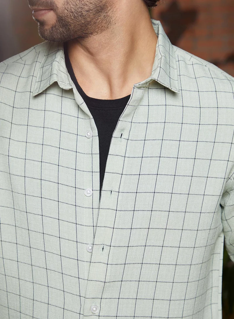Campus Sutra Men's Ivory White Graph Check Shirt