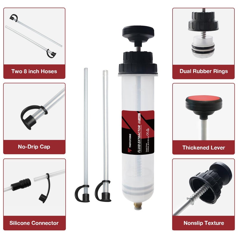Thorstone 500cc Automotive Fluid Extractor Pump, Manual Oil Change Syringe with 2pcs 22cm PVC Suction Tubes - Image 3