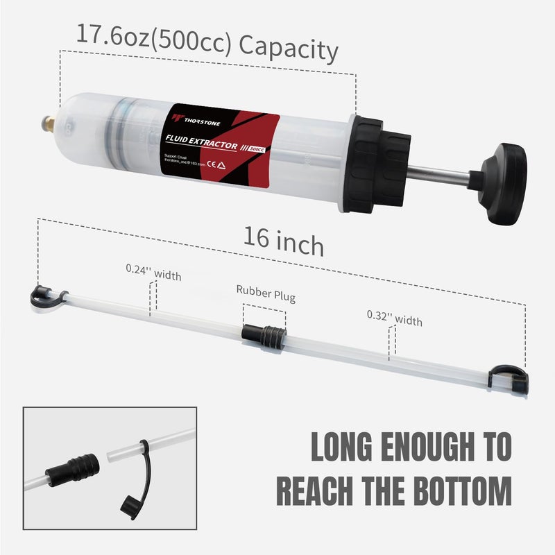 Thorstone 500cc Automotive Fluid Extractor Pump, Manual Oil Change Syringe with 2pcs 22cm PVC Suction Tubes - Image 2