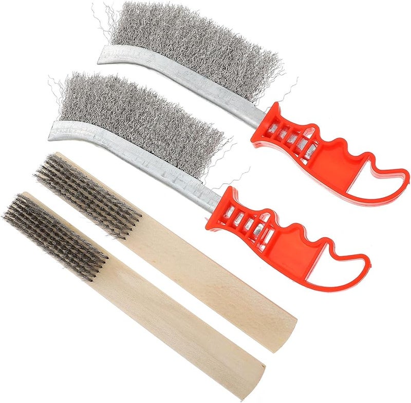 4Pcs Stainless Steel Cleaning Brushes With Wooden Handles For Rust Removal And Heavy Duty Metal Surfaces - Image 1