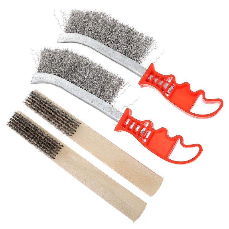 4Pcs Stainless Steel Cleaning Brushes With Wooden Handles For Rust Removal And Heavy Duty Metal Surfaces - Image 2