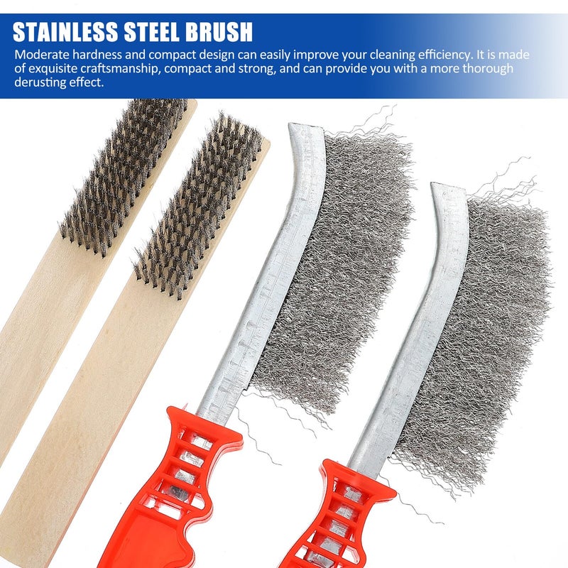 4Pcs Stainless Steel Cleaning Brushes With Wooden Handles For Rust Removal And Heavy Duty Metal Surfaces - Image 5