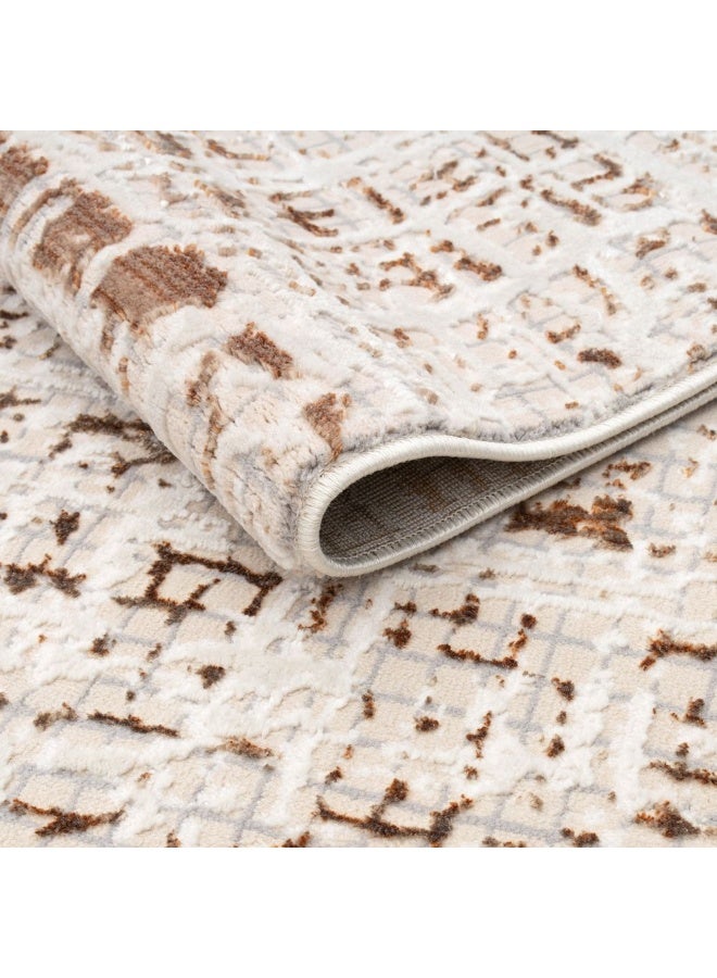 DANUBE HOME Harmony Modern Distressed Rug | Washable Modern Rugs Style | Polypropylene + Polyester Area Rug Floor Covering | Indoor Carpet For Living Room Dining Bedroom 240X340cm-Brown - Image 3