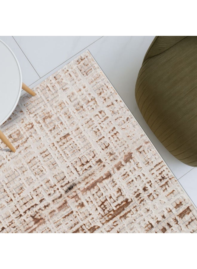 DANUBE HOME Harmony Modern Distressed Rug | Washable Modern Rugs Style | Polypropylene + Polyester Area Rug Floor Covering | Indoor Carpet For Living Room Dining Bedroom 240X340cm-Brown - Image 1