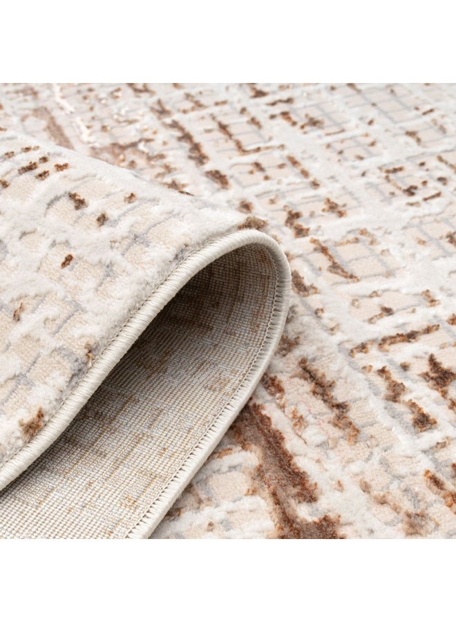 DANUBE HOME Harmony Modern Distressed Rug | Washable Modern Rugs Style | Polypropylene + Polyester Area Rug Floor Covering | Indoor Carpet For Living Room Dining Bedroom 240X340cm-Brown - Image 5