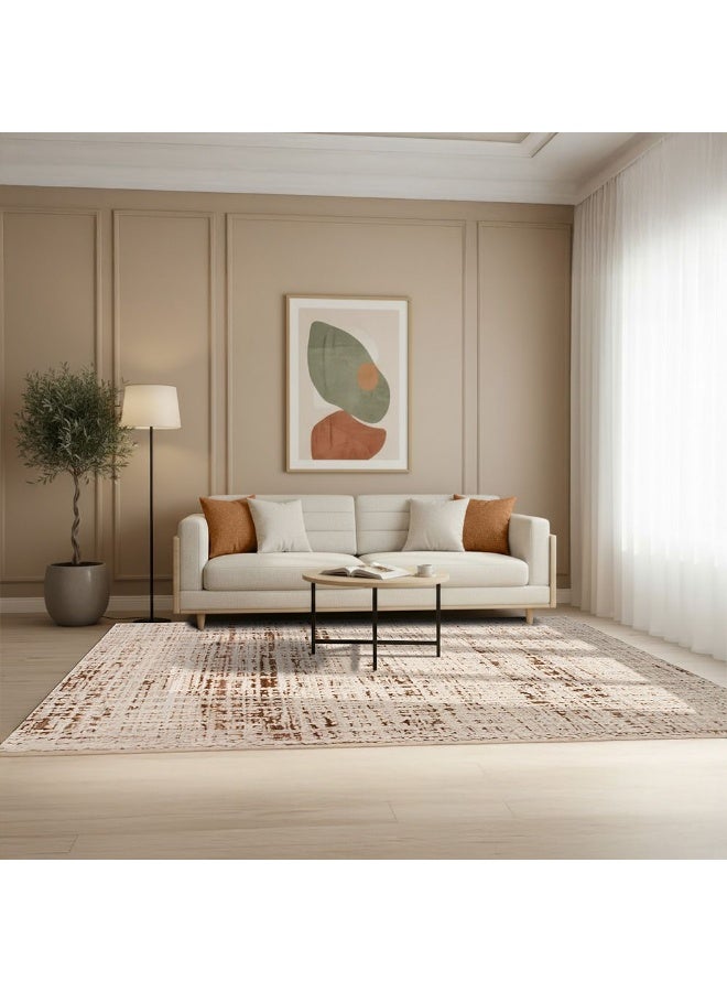 DANUBE HOME Harmony Modern Distressed Rug | Washable Modern Rugs Style | Polypropylene + Polyester Area Rug Floor Covering | Indoor Carpet For Living Room Dining Bedroom 240X340cm-Brown - Image 2