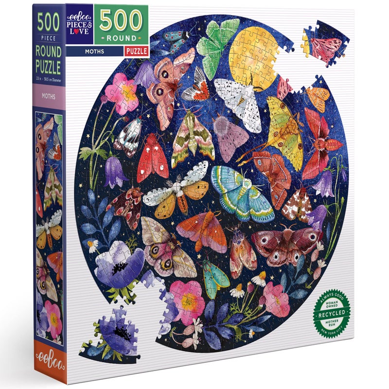 eeBoo Piece and Love Moths 500 Piece Round Adult Jigsaw PuzzleAges 14 PZFMOT