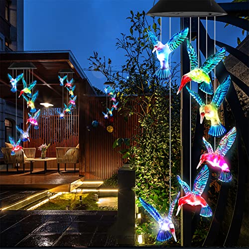 Akavdou Hummingbird Wind Chime Lights Outdoor Garden Solar Wind Chimes Color Changing Hummingbird Gifts for mom Birthday Gift for Women mom's Best Gifts Memorial Wind Chimes Patio Christmas Decor - Image 4