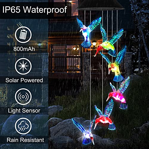 Akavdou Hummingbird Wind Chime Lights Outdoor Garden Solar Wind Chimes Color Changing Hummingbird Gifts for mom Birthday Gift for Women mom's Best Gifts Memorial Wind Chimes Patio Christmas Decor - Image 2