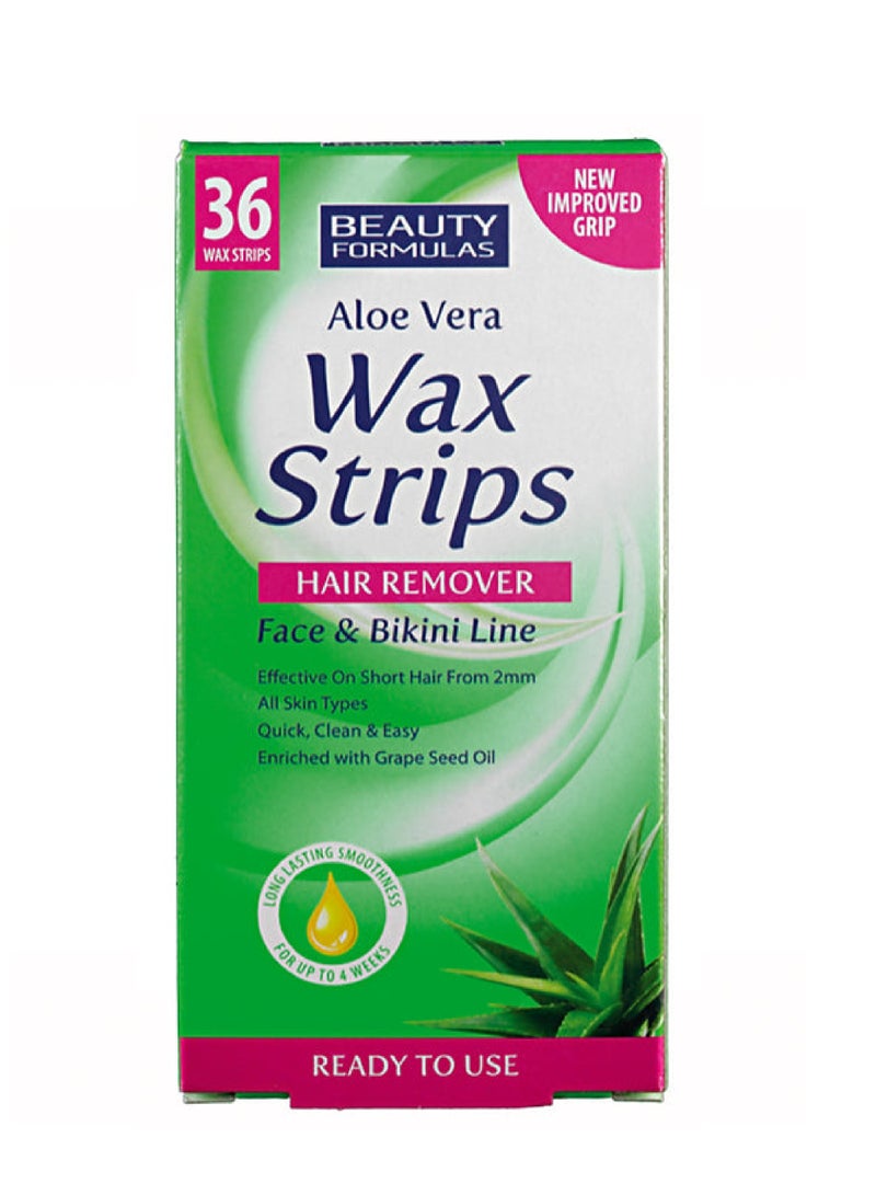 BEAUTY FORMULAS صيغة الجمال شمع بارد لإزالة الشعر للوجه وخط البيكيني 36 شريط (صبار)