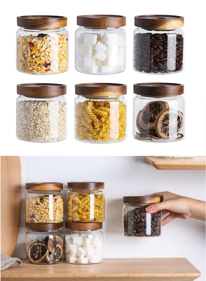 VUCATIN 6Pcs 500ml Glass Storage Jar with Wooden Lid Airtight Storage Container Glass Food Storage Jar Kitchen Canisters for Coffee, Tea, Grains - Image 1