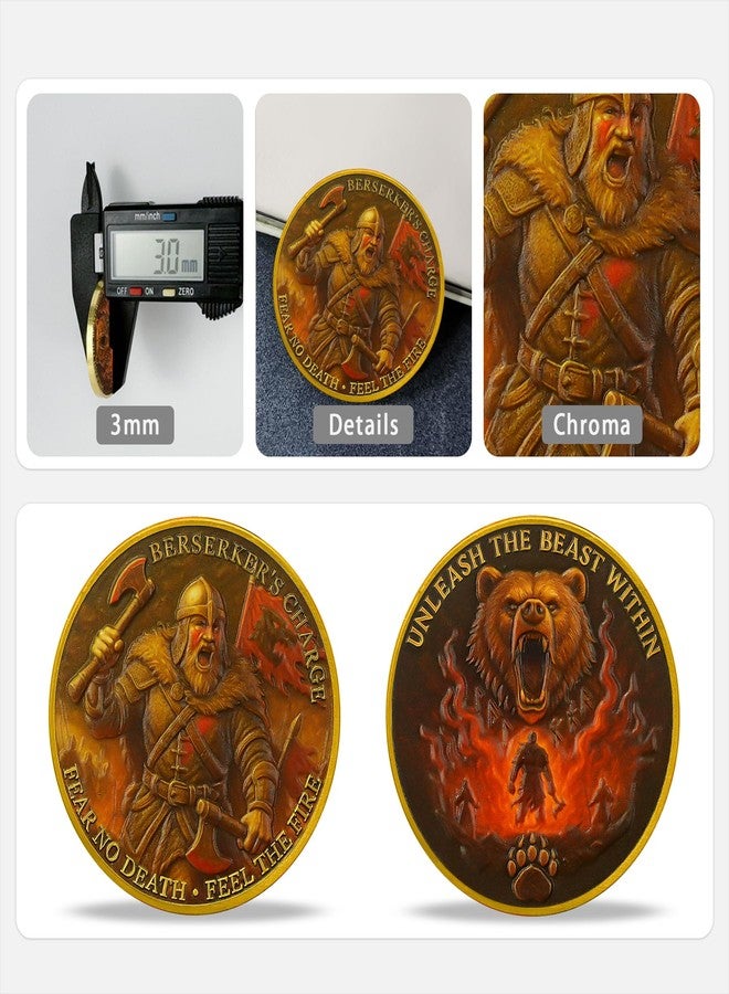Imasoner Viking Berserker Challenge Coin - Nordic Warrior Coin with Bear Spirit & Fire Design - Fear No Death, Unleash The Beast Within - Norse Mythology Battle Token for Gifts & Display - Image 4
