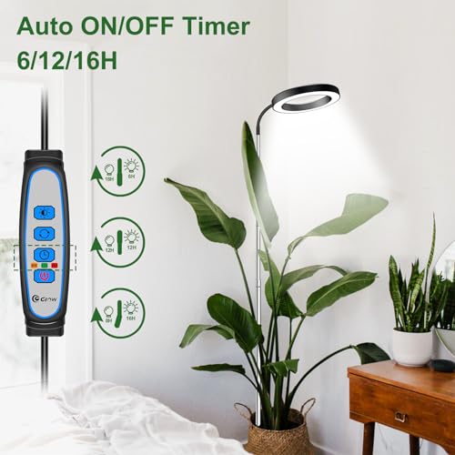 wolezek Grow Lights for Indoor Plants Full Spectrum, 80 LEDs 3 Colors Grow Light, 65in Plant Lights for Indoor Growing with 360°Gooseneck, 6/12/16H Timer, 5 Brightness, Height Adjustable, Black Pair - Image 5