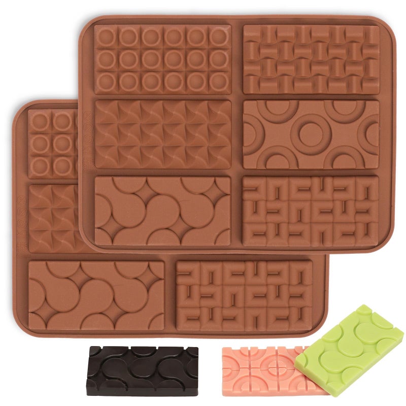 ZTHapwa Chocolate Bar Mold Silicone with 6 Pattern, 2 Pcs 0.3-Inch-Deep Break-Apart Chocolate Molds for Homemade Protein and Energy Bar, Small Silicone Molds for Wax Melts/Candle/Resin, Waffle Shape - Image 1
