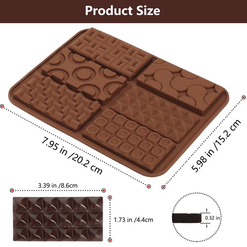 ZTHapwa Chocolate Bar Mold Silicone with 6 Pattern, 2 Pcs 0.3-Inch-Deep Break-Apart Chocolate Molds for Homemade Protein and Energy Bar, Small Silicone Molds for Wax Melts/Candle/Resin, Waffle Shape - Image 2