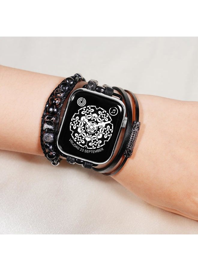 DamonLight - Beaded Boho Watch Bracelet Band Compatible with Apple Watch Band Women 38mm 40mm 41mm, Compatible for iWatch Series Ultra 8 7 6 5 4 3 2 6 1 SE (Black, 38/40/41MM) - Image 1
