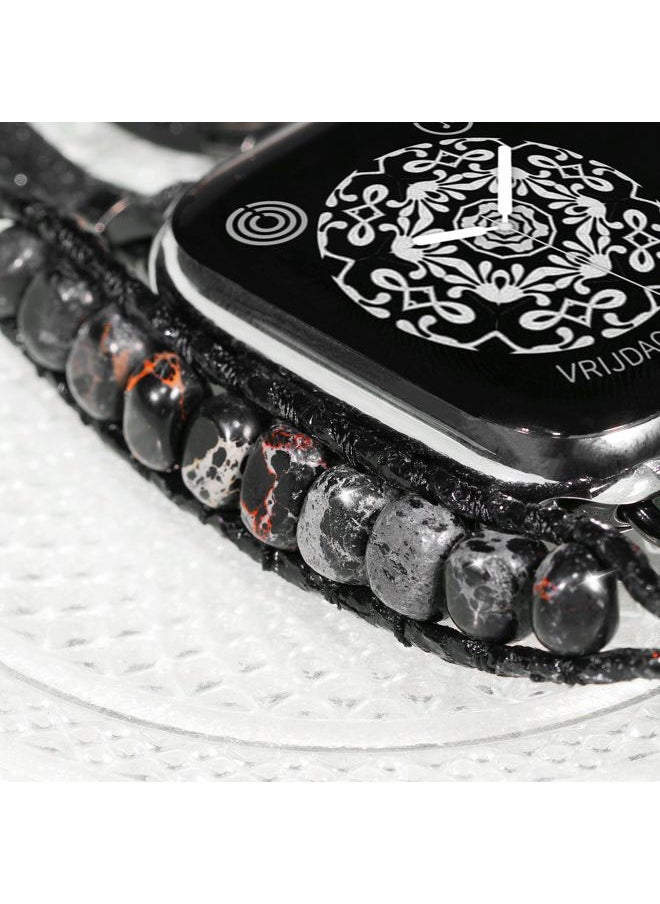 DamonLight - Beaded Boho Watch Bracelet Band Compatible with Apple Watch Band Women 38mm 40mm 41mm, Compatible for iWatch Series Ultra 8 7 6 5 4 3 2 6 1 SE (Black, 38/40/41MM) - Image 1