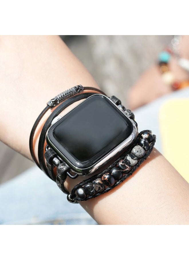 DamonLight - Beaded Boho Watch Bracelet Band Compatible with Apple Watch Band Women 38mm 40mm 41mm, Compatible for iWatch Series Ultra 8 7 6 5 4 3 2 6 1 SE (Black, 38/40/41MM) - Image 1