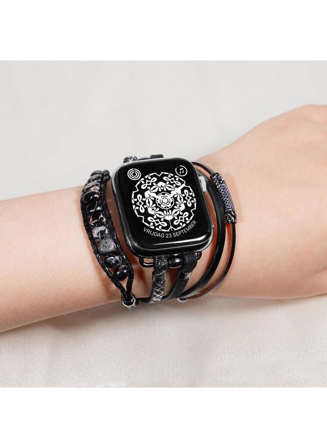 DamonLight - Beaded Boho Watch Bracelet Band Compatible with Apple Watch Band Women 38mm 40mm 41mm, Compatible for iWatch Series Ultra 8 7 6 5 4 3 2 6 1 SE (Black, 38/40/41MM) - Image 1