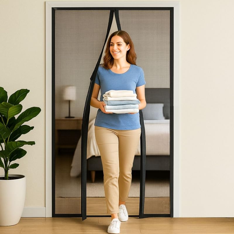 Royalkart® 105x210cm Black | Magnetic Mosquito Net for Door | Fiberglass Screen Curtain with 34 Magnets | Auto-Closing Mesh to Keep Mosquitoes Out - Image 5