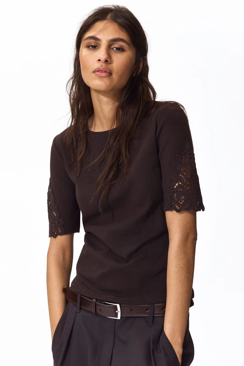 H&M Ribbed lace-inset top