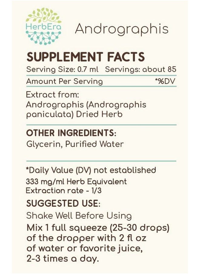 HerbEra - Andrographis B60 Alcoholfree Herbal Extract Tincture Andrographis (Fah Talai Jone Chuan Xin Lian Andrographis Paniculata) Dried Herb (2 Fl Oz) - Image 1