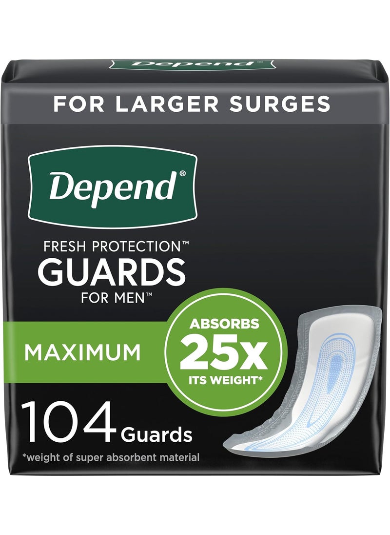 Depend Depend Incontinence Guards/Incontinence Pads for Men/Bladder Control Pads, Maximum Absorbency, 104 Count (2 Packs of 52), Packaging May Vary 