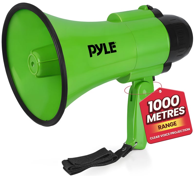 Pyle Compact BatteryOperated Megaphone with Siren 30W Power Microphone 2 Modes PA Sound Bullhorn 1200 Yards Range Foldable Handle for Cheerleading Police Use Green - Image 2