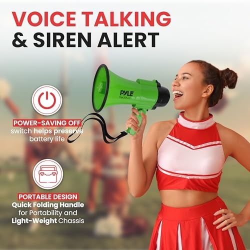 Pyle Compact BatteryOperated Megaphone with Siren 30W Power Microphone 2 Modes PA Sound Bullhorn 1200 Yards Range Foldable Handle for Cheerleading Police Use Green - Image 3