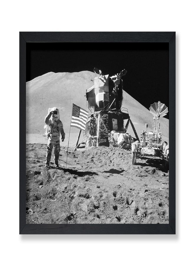 Poster Master Apollo 15 Poster - Astronaut in Moon Print - Space Exploration Art - American Flag Print - NASA Design - Black and White Image - Office Wall Decor - 8x10 UNFRAMED Wall Decor - Image 1