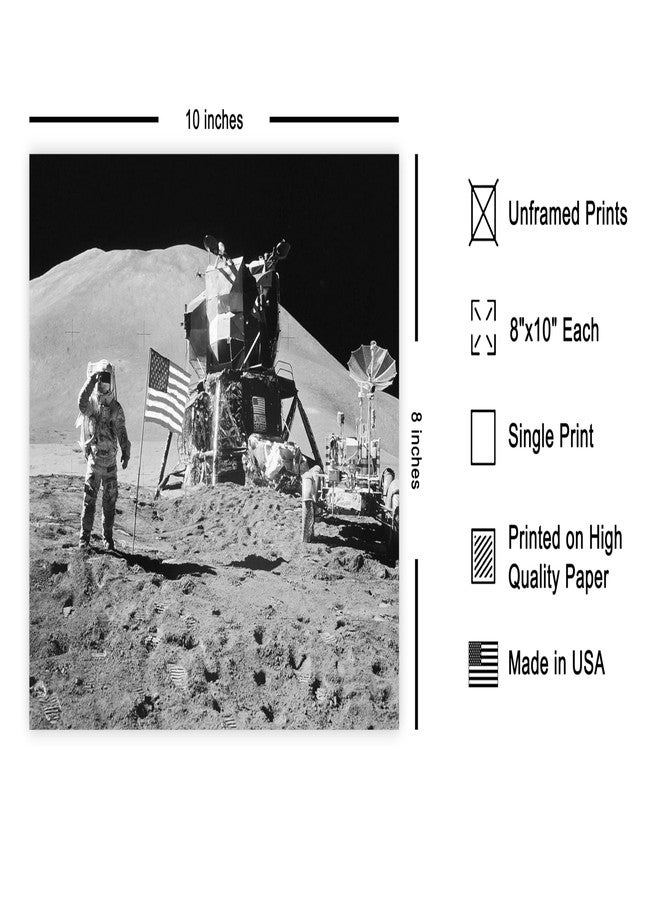 Poster Master Apollo 15 Poster - Astronaut in Moon Print - Space Exploration Art - American Flag Print - NASA Design - Black and White Image - Office Wall Decor - 8x10 UNFRAMED Wall Decor - Image 2