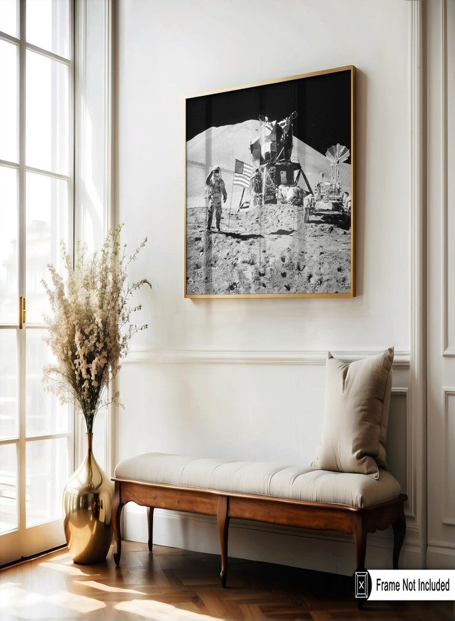 Poster Master Apollo 15 Poster - Astronaut in Moon Print - Space Exploration Art - American Flag Print - NASA Design - Black and White Image - Office Wall Decor - 8x10 UNFRAMED Wall Decor - Image 3