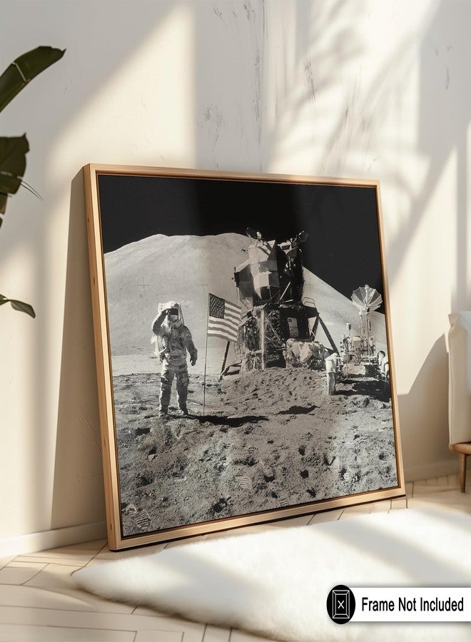 Poster Master Apollo 15 Poster - Astronaut in Moon Print - Space Exploration Art - American Flag Print - NASA Design - Black and White Image - Office Wall Decor - 8x10 UNFRAMED Wall Decor - Image 4