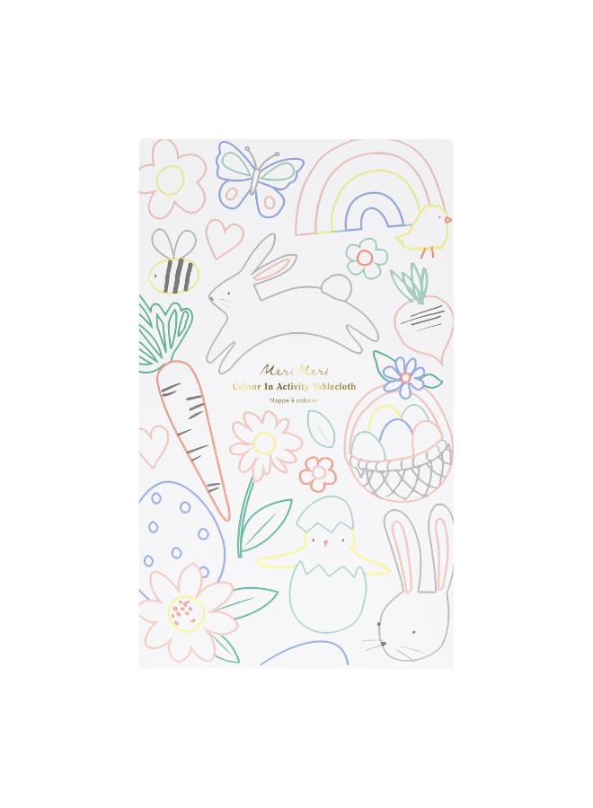Meri Meri Easter Colour In Activity Tablecloth - Paper Tablecloth with Fun Pastel Easter Icons, Creative Kids Party Activity, Colourable Design for Easter Parties, Picnics & Celebrations - Image 1