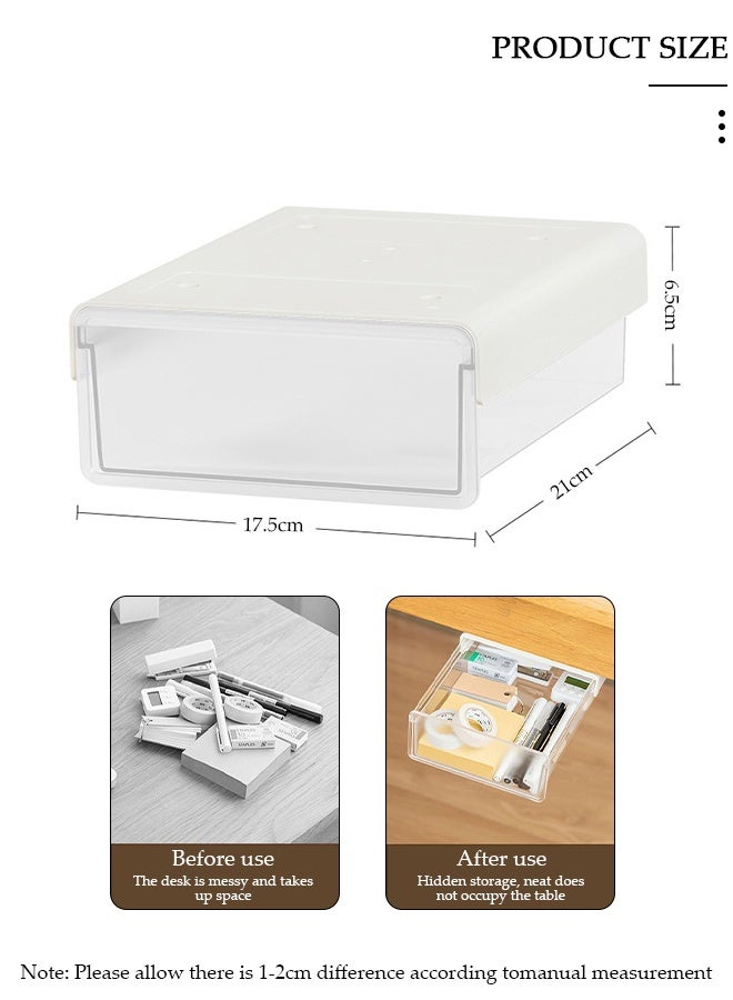 DUNISO منظم درج تخزين تحت المكتب ذاتي اللصق 2 قطعة، منظم درج مخفي تحت المكتب، صندوق تخزين درج غير مرئي، منظم درج بدون حفر لطلاب المدارس ومستلزمات المكتب - Image 2