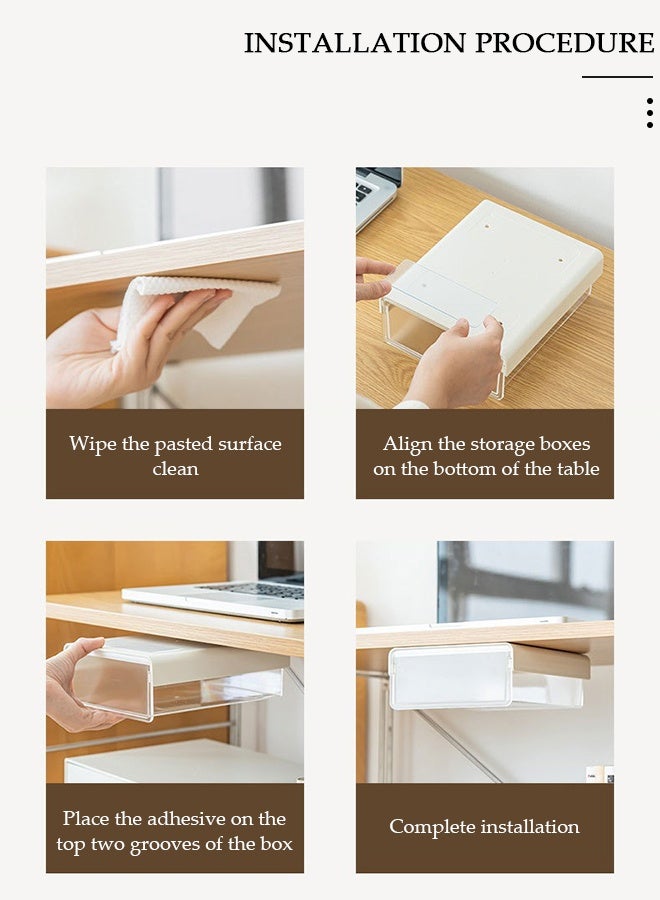 DUNISO منظم درج تخزين تحت المكتب ذاتي اللصق 2 قطعة، منظم درج مخفي تحت المكتب، صندوق تخزين درج غير مرئي، منظم درج بدون حفر لطلاب المدارس ومستلزمات المكتب - Image 3