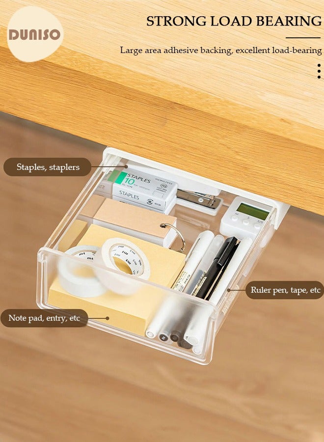 DUNISO 2Pcs Self-adhesive Under Desk Drawer Storage Organizer, Hidden Under Desk Drawer Organiser, Invisible Drawer Storage Box, No Drill Drawer Organizer for School Students Office Stationery Supply - Image 3